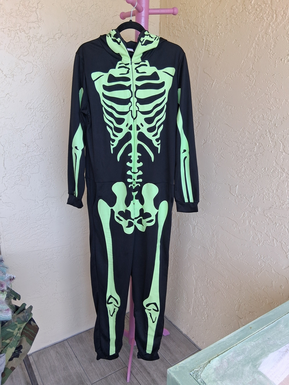 Skeleton Costume Glow One Piece With Full Face Mask